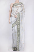 Grey Dual Tone Organza Silk Saree with Zari Brocade on the body and Zari Border.  displayed on a mannequin