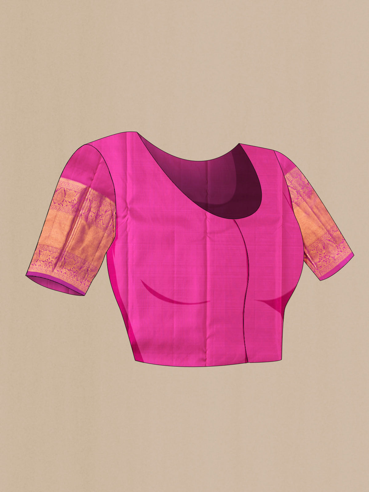 Close up image of the blouse of Green with Pink Color Kanchipuram Silk Saree with Zari Butta on the body and Zari Border