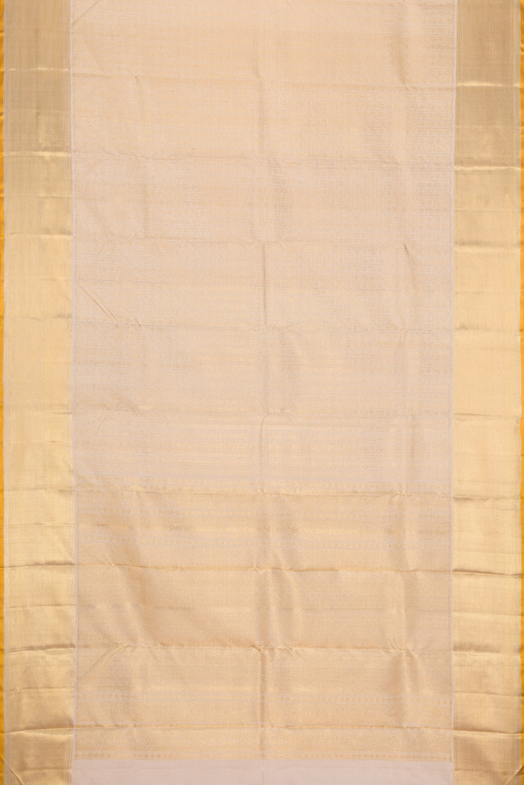 Flat view of Pure Silk Pure Zari Dark Beige Dual Tone Kanjivaram Saree with Zari Brocade on the body and Zari Border. 