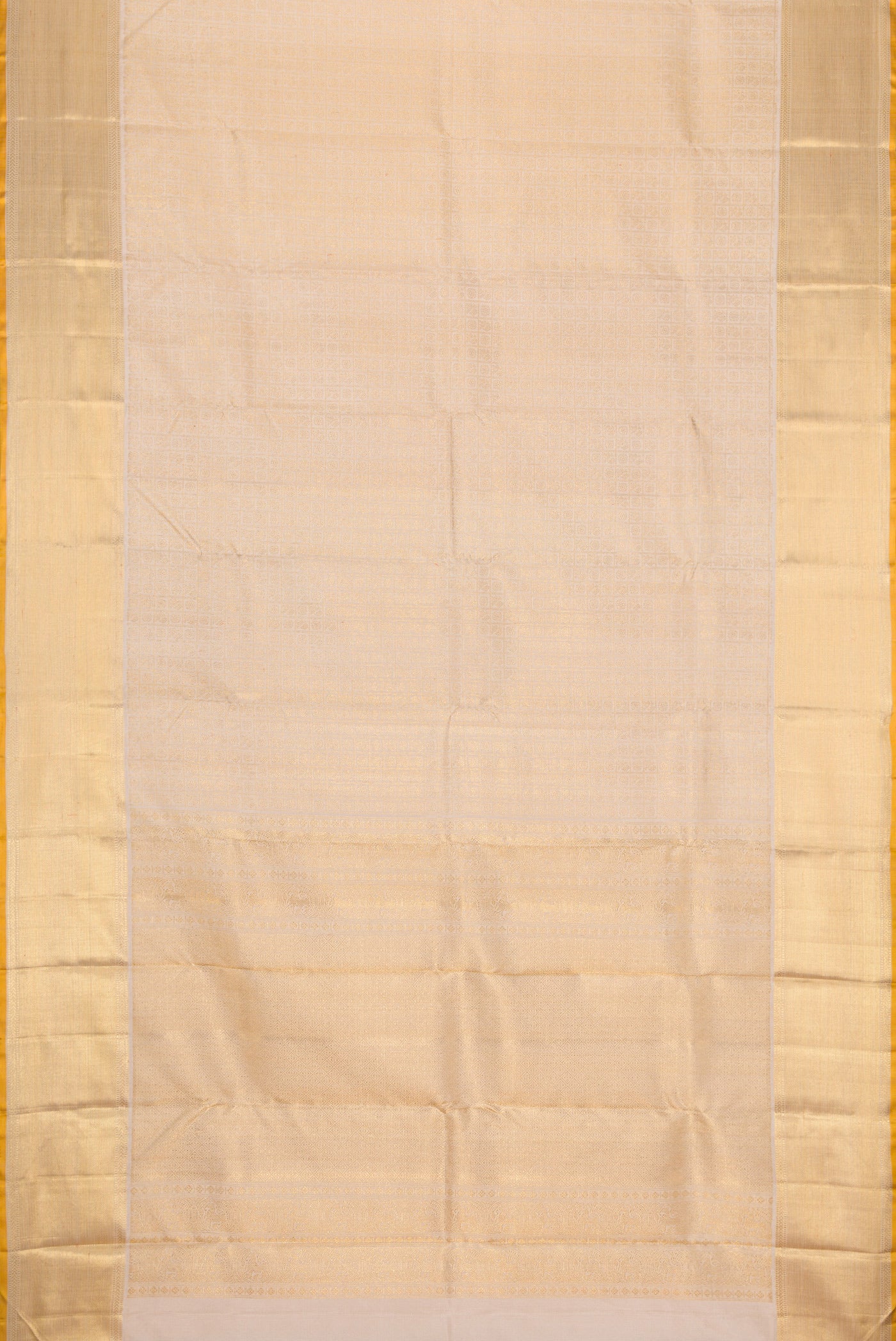 Flat view of Pure Silk Pure Zari Dark Beige Dual Tone Kanjivaram Saree with Zari Brocade on the body and Zari Border. 