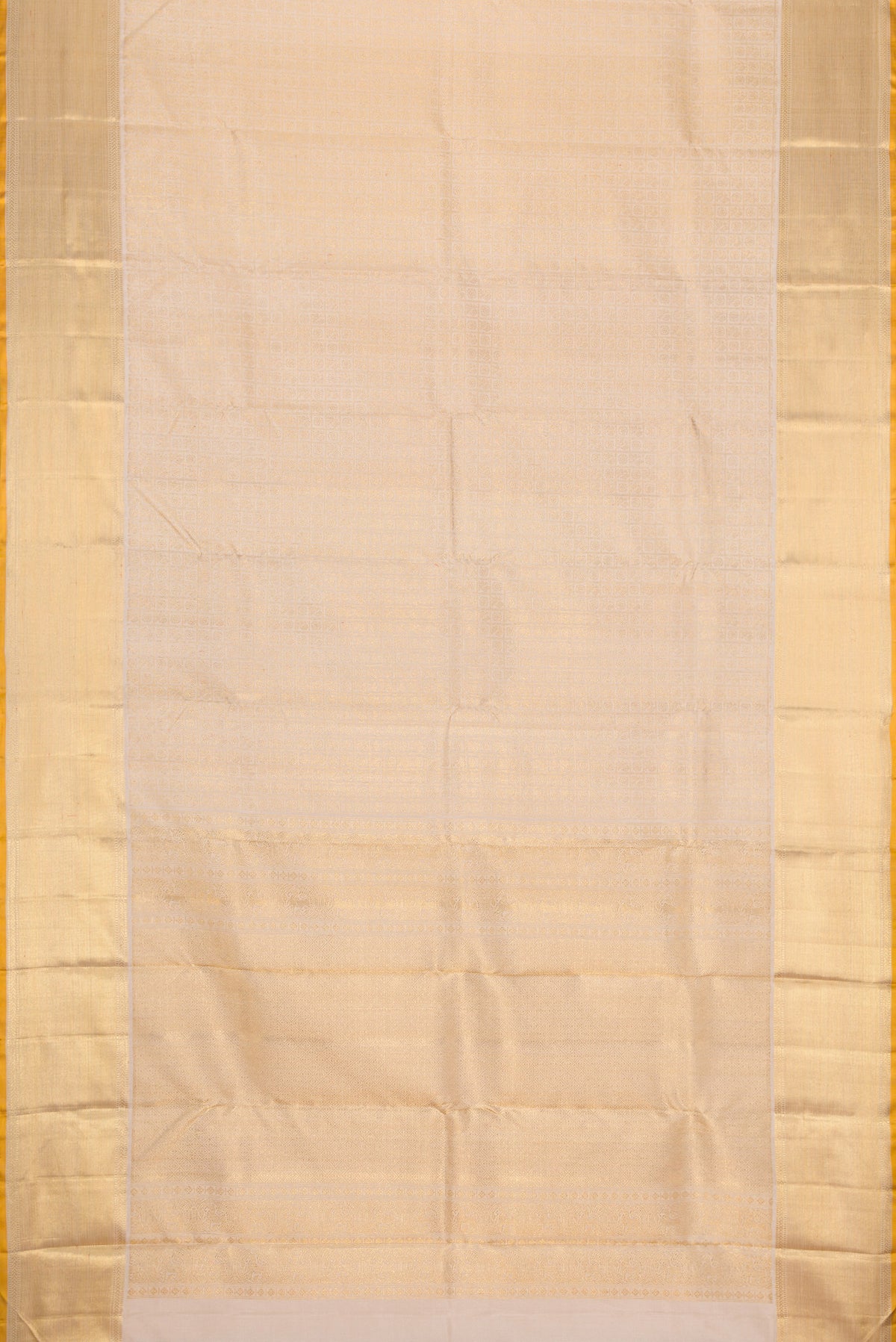 Flat view of Pure Silk Pure Zari Dark Beige Dual Tone Kanjivaram Saree with Zari Brocade on the body and Zari Border. 