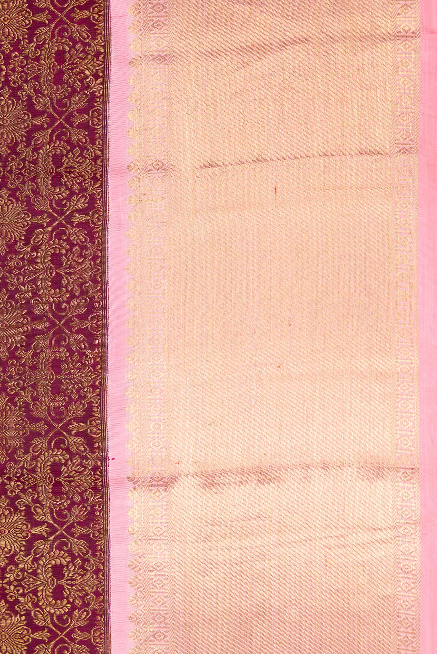 Border image of Pure Silk Pure Zari Maroon Dual Tone Kanjivaram Saree with Zari Brocade on the body and Zari Border. 