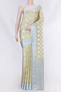 Sandal Dual Tone Georgette Saree with Checked design on the body and Zari Border displayed on a mannequin