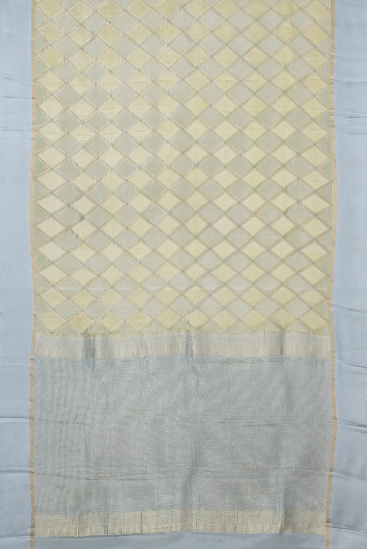Flat view of Sandal Dual Tone Georgette Saree with Checked design on the body and Zari Border