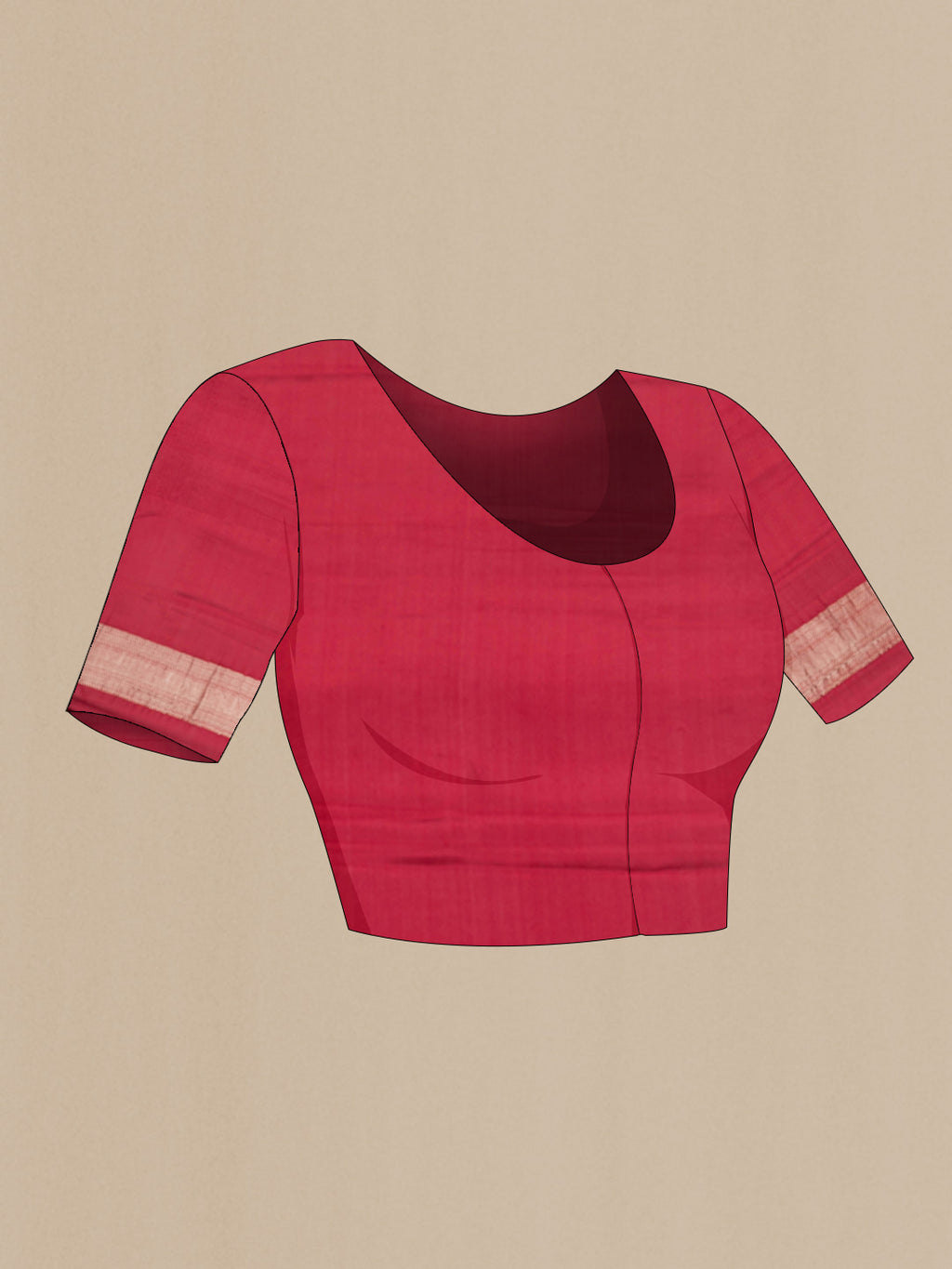 Close up image of the blouse of Maroon Mysore Crepe Saree with Stripes on the body and Fancy Border
