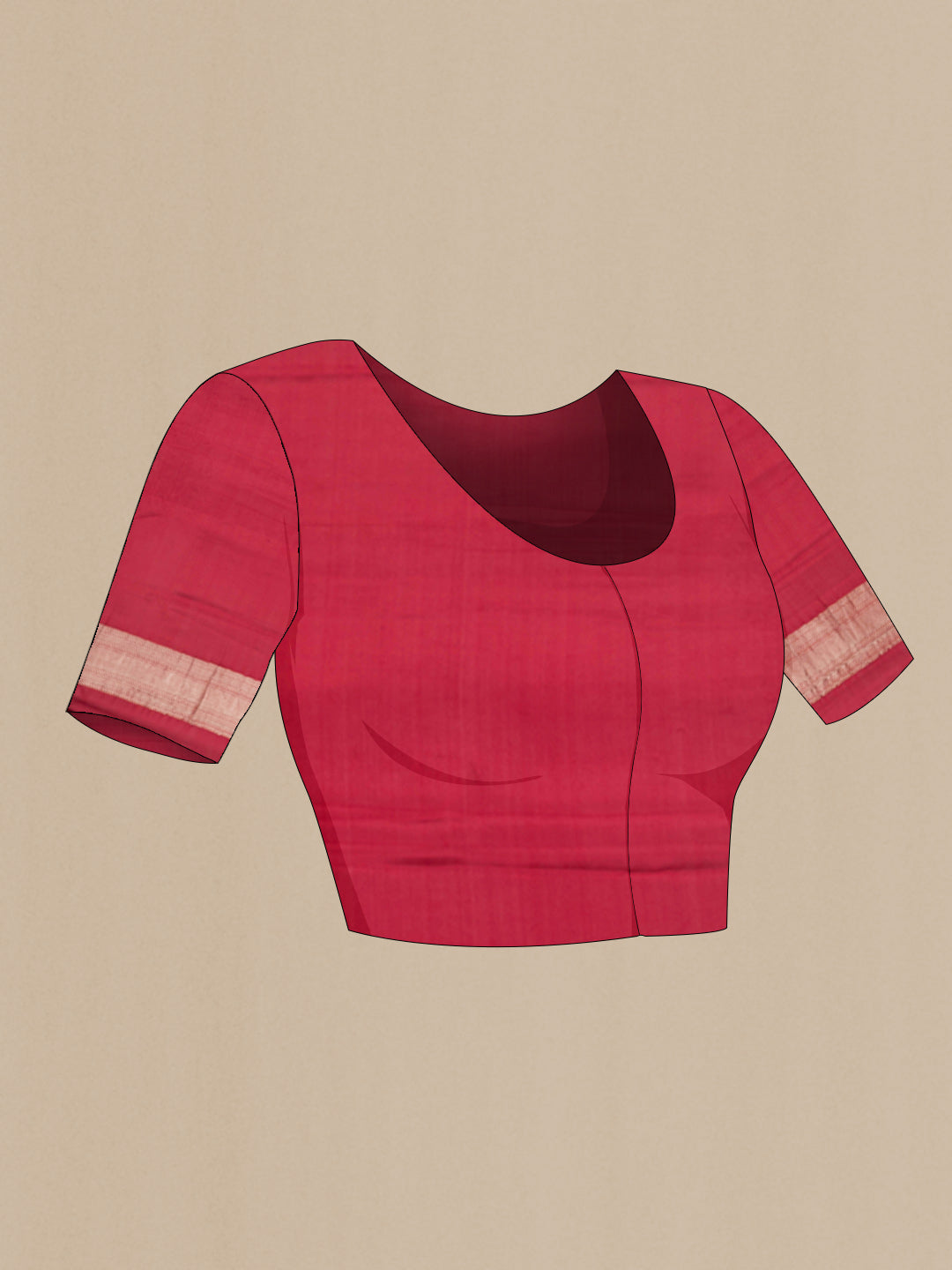Close up image of the blouse of Maroon Mysore Crepe Saree with Stripes on the body and Fancy Border