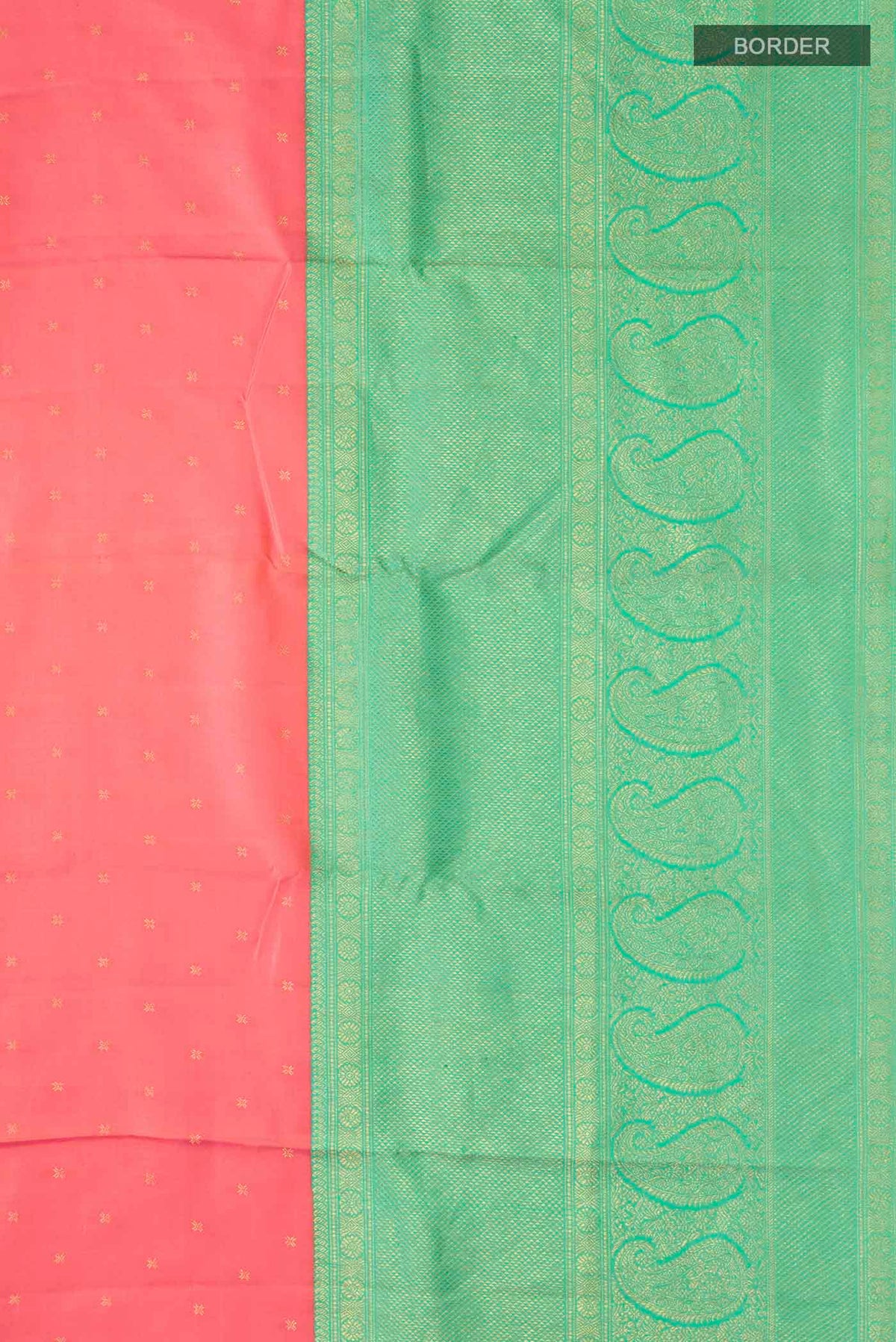 Border image of Pink Kanchipuram Silk Saree with Zari Butta on the body and Zari Border