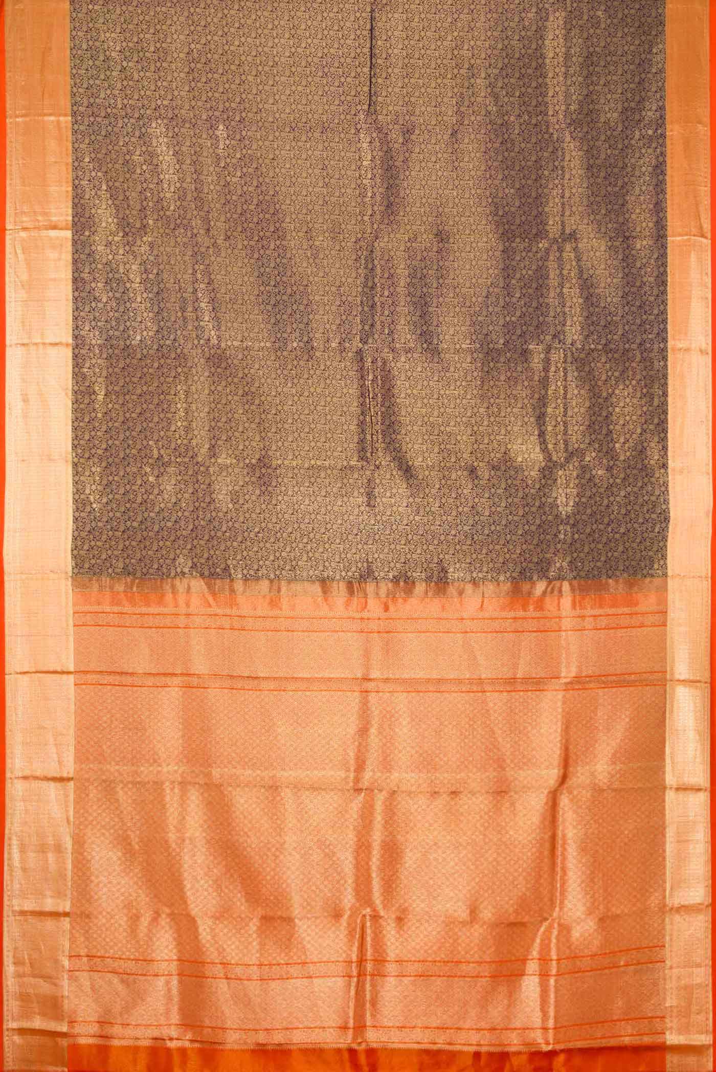 Flat view of Coffee Brown Dual Tone Kanchipuram Silk Saree with Zari Brocade on the body and Zari Border. 