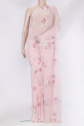 Pink Georgette Saree with Embroidery on the body and Embroidery Border.  displayed on a mannequin