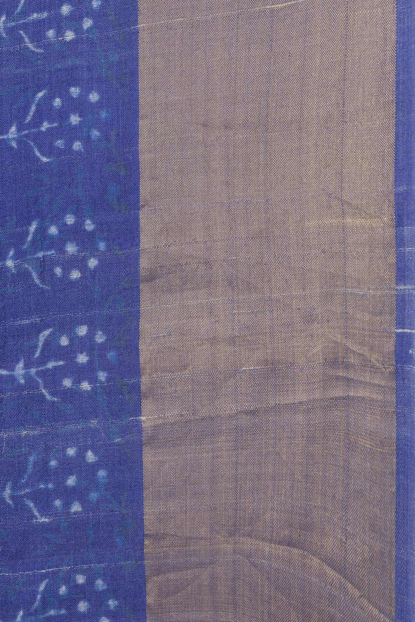 Border image of Navy Blue Dual Tone Tussar Silk Saree with Printed design on the body and Zari Border. 