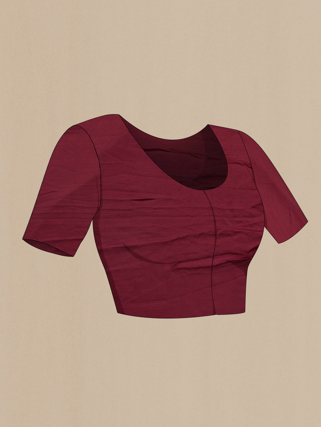 Close up image of the blouse of Maroon Dual Tone Mysore Georgette Saree with Embroidery on the body and Without Border. 