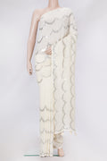 Beige Dual Tone Mysore Georgette Saree with Embroidery on the body and Without Border.  displayed on a mannequin
