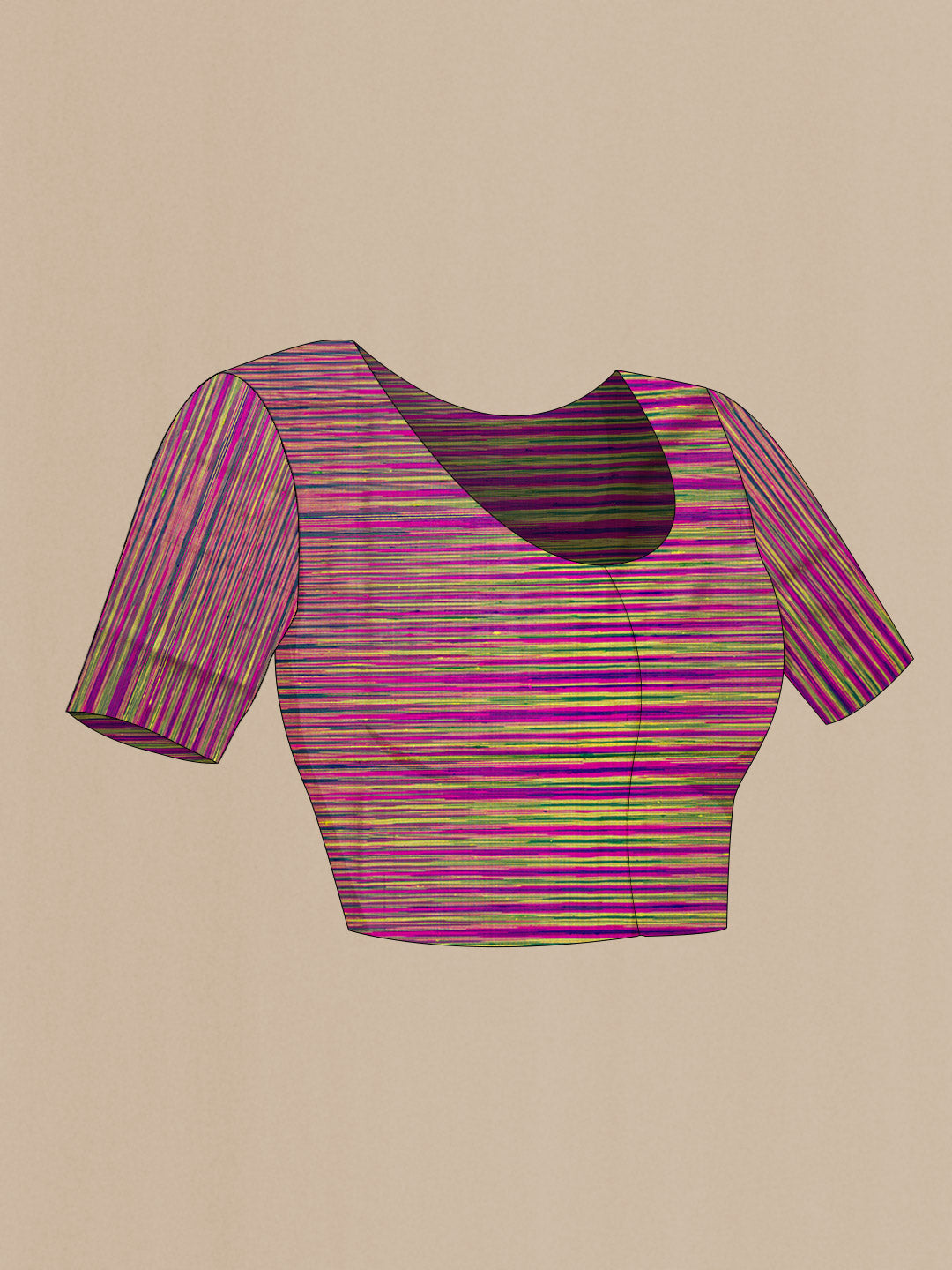 Close up image of the blouse of Parrot Green Dual Tone Kanchipuram Silk Saree with Stripes on the body and Without Border