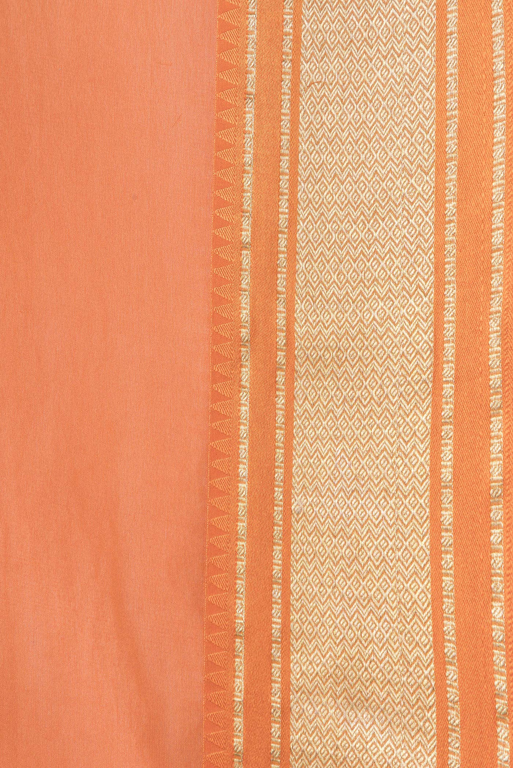 Border image of Orange Dual Tone Georgette Saree with Plain Body and Zari Border. 