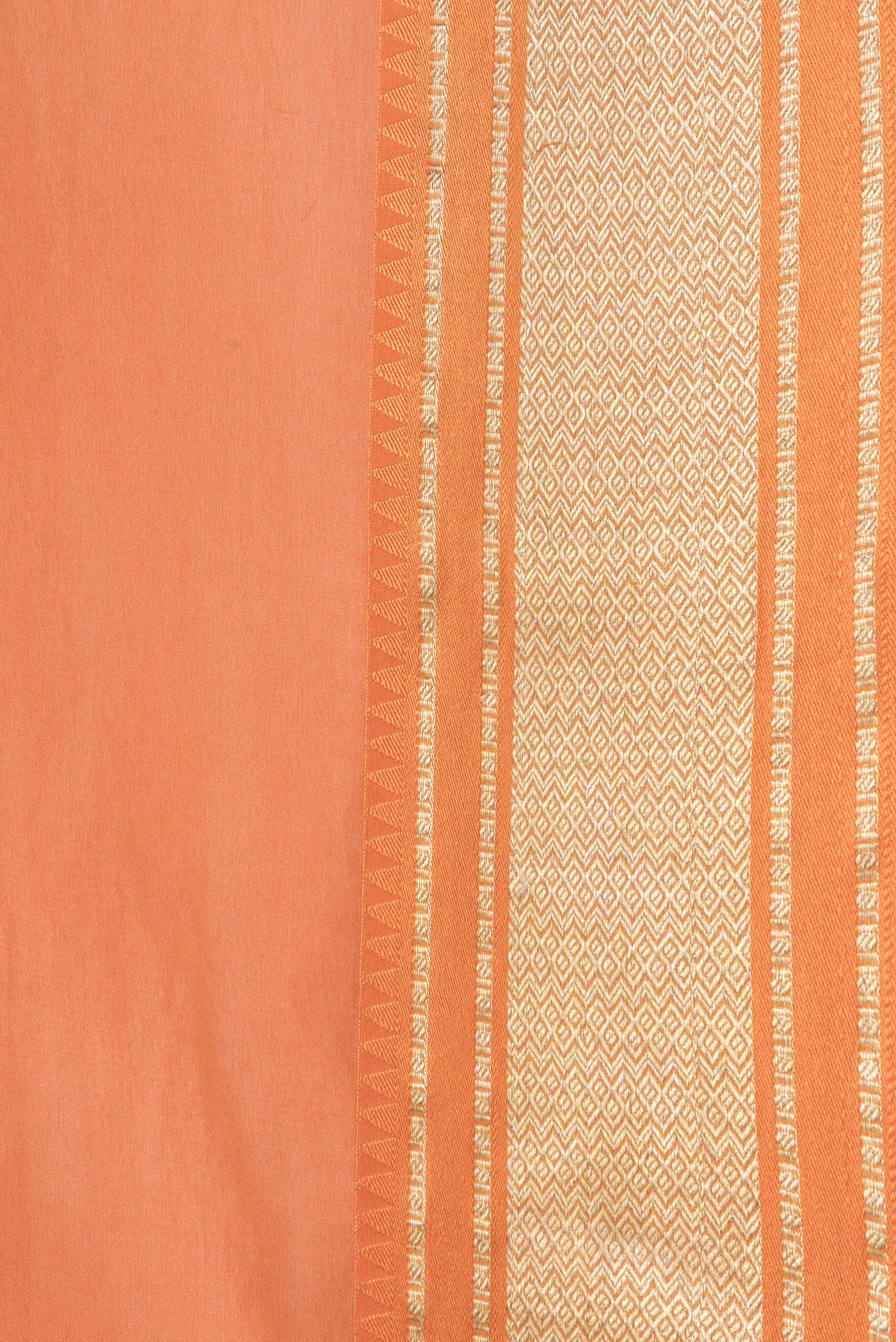 Border image of Orange Dual Tone Georgette Saree with Plain Body and Zari Border. 