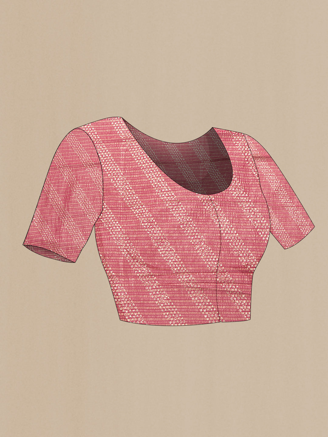Close up image of the blouse of Dark Pink Dual Tone Georgette Saree with Plain Body and Zari Border. 