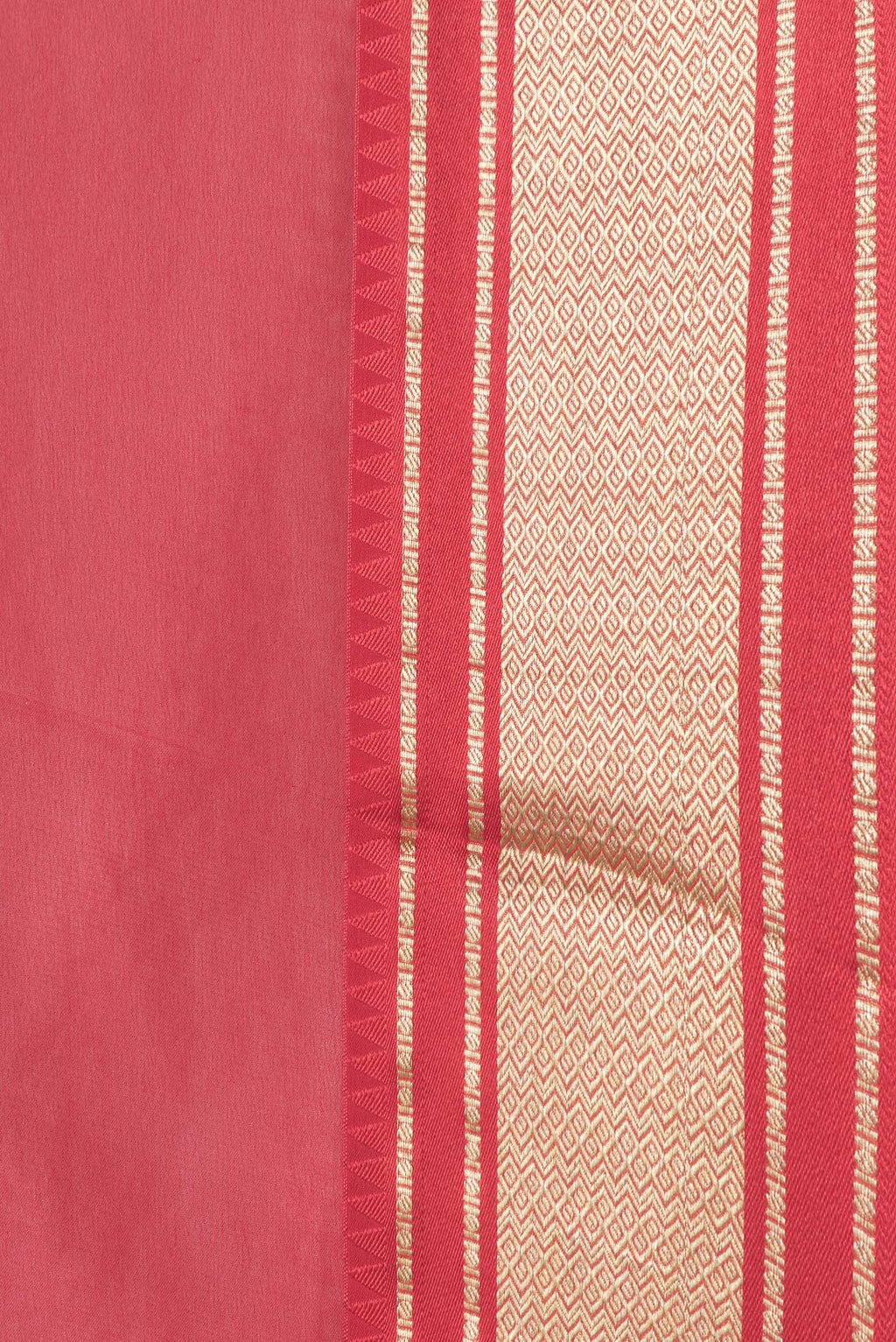Border image of Red Dual Tone Georgette Saree with Plain Body and Zari Border. 