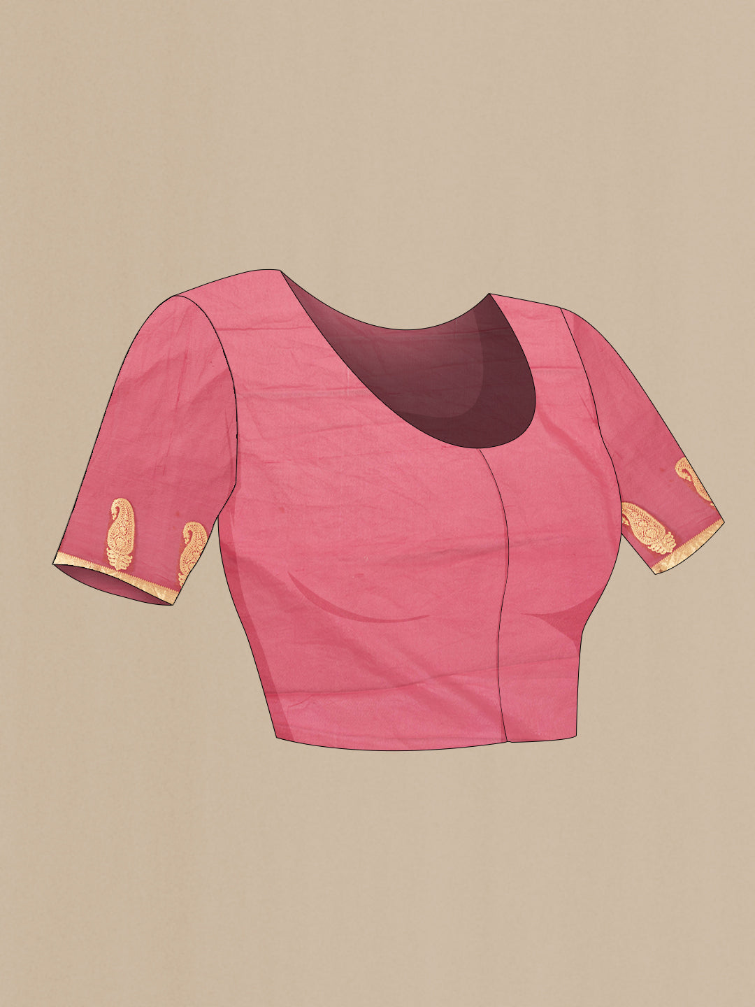 Close up image of the blouse of Pink Dual Tone Mysore Georgette Saree with Zari Butta on the body and Fancy Border. 