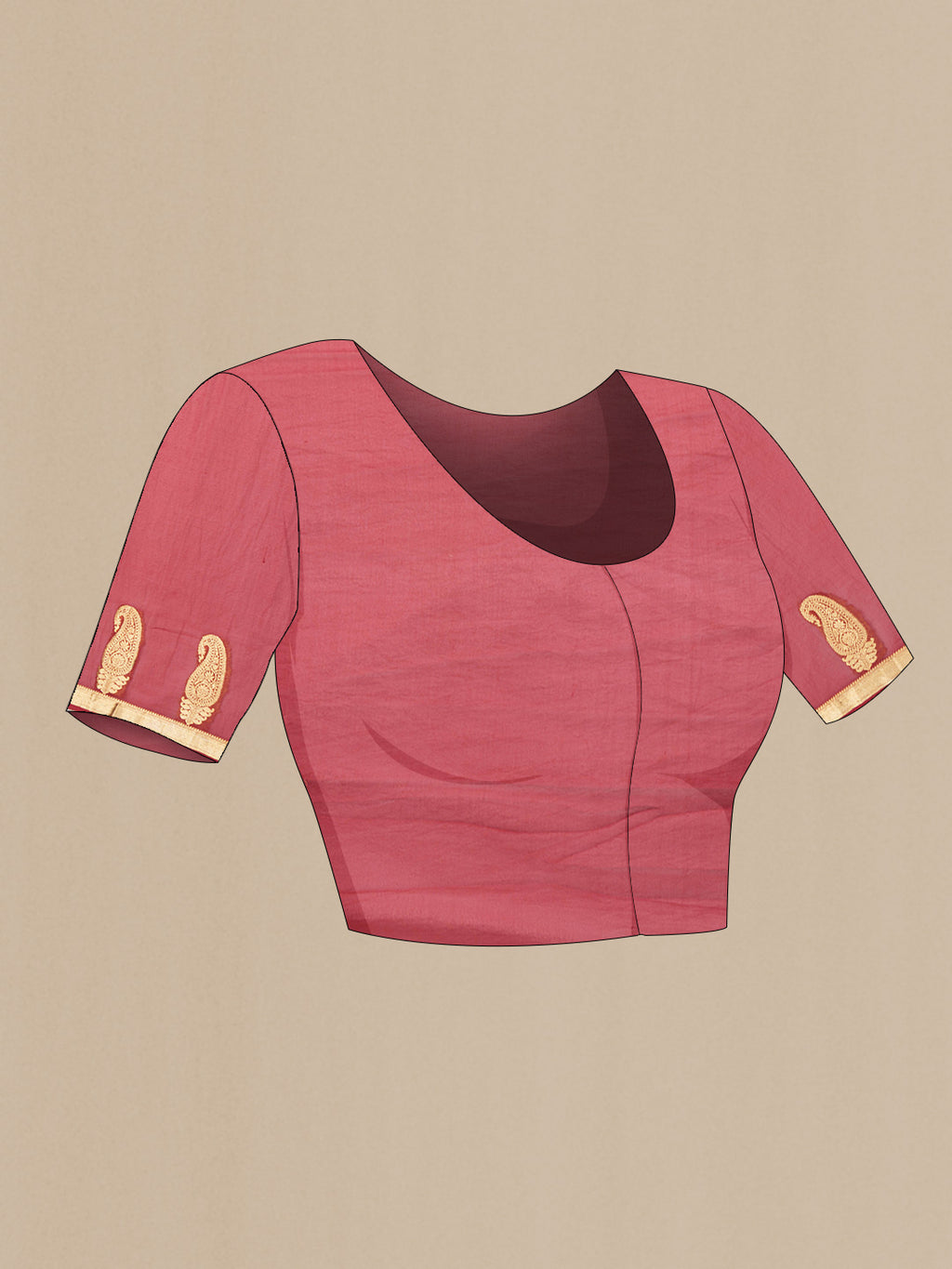 Close up image of the blouse of Red Dual Tone Georgette Saree with Zari Butta on the body and Zari Border. 