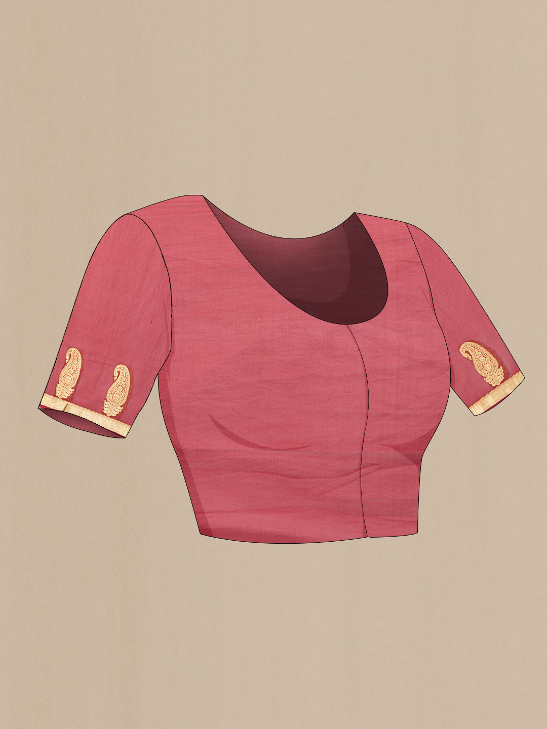 Close up image of the blouse of Red Dual Tone Georgette Saree with Zari Butta on the body and Zari Border. 