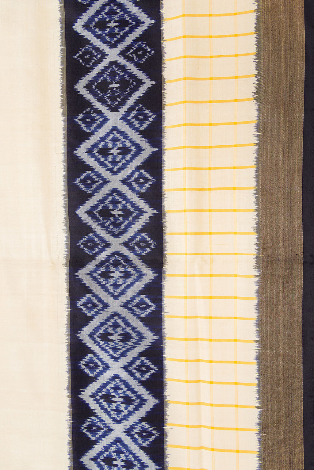 Border image of Beige Dual Tone Double Ikat Saree with Plain Body and Ikat Border. 