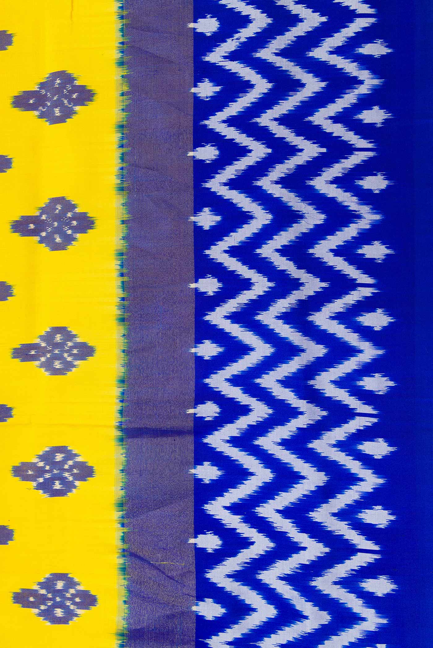 Border image of Lemon Yellow Dual Tone Double Ikat Saree with Ikat Print on the body and Ikat Border. 