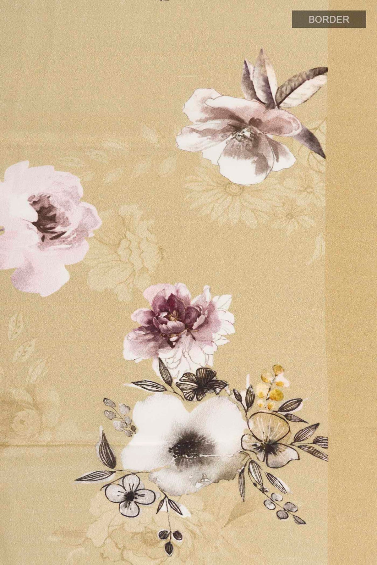 Border image of Beige Mysore Crepe Saree with Floral Print on the body and Plain Border