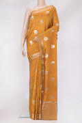 Mustard Dual Tone Tussar Silk Saree with Zari Butta on the body and Zari Border.  displayed on a mannequin