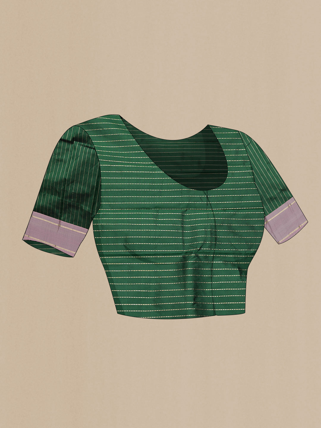 Close up image of the blouse of Green Dual Tone Banarasi Silk Saree with Zari Butta on the body and Zari Border