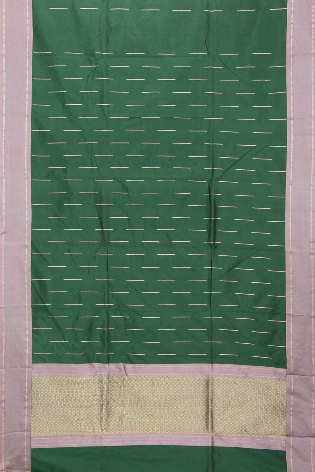 Flat view of Green Dual Tone Banarasi Silk Saree with Zari Butta on the body and Zari Border