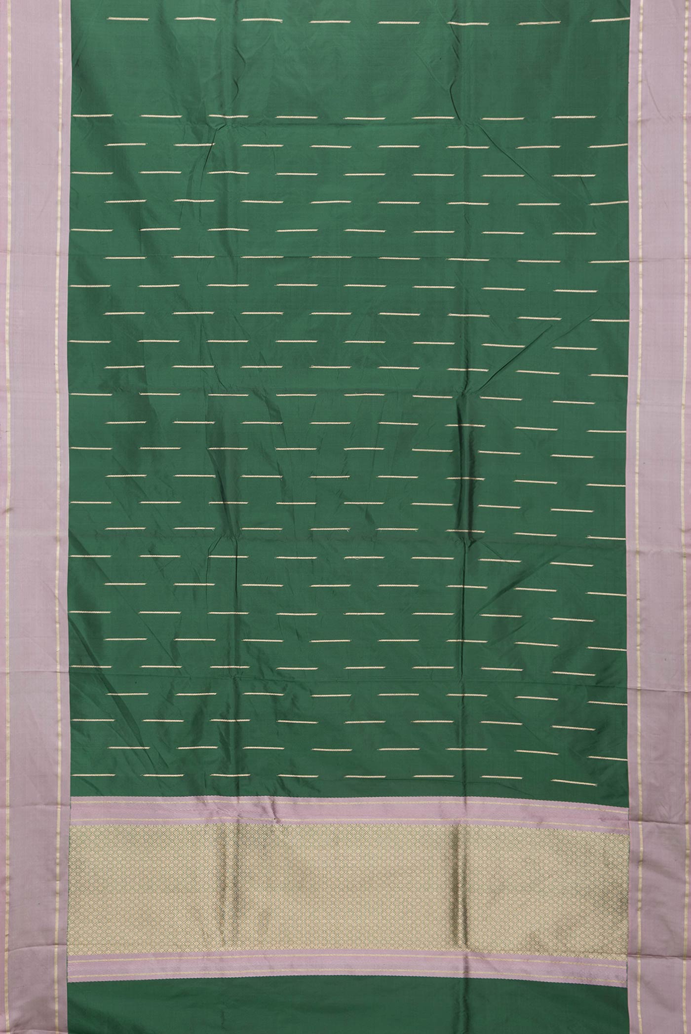 Flat view of Green Dual Tone Banarasi Silk Saree with Zari Butta on the body and Zari Border