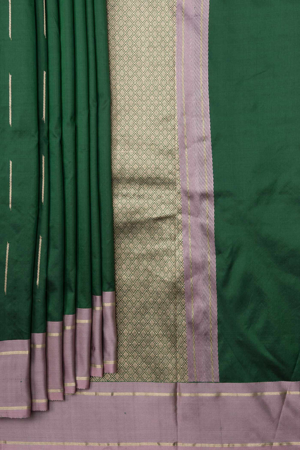 Pleats and pallu of Green Dual Tone Banarasi Silk Saree with Zari Butta on the body and Zari Border
