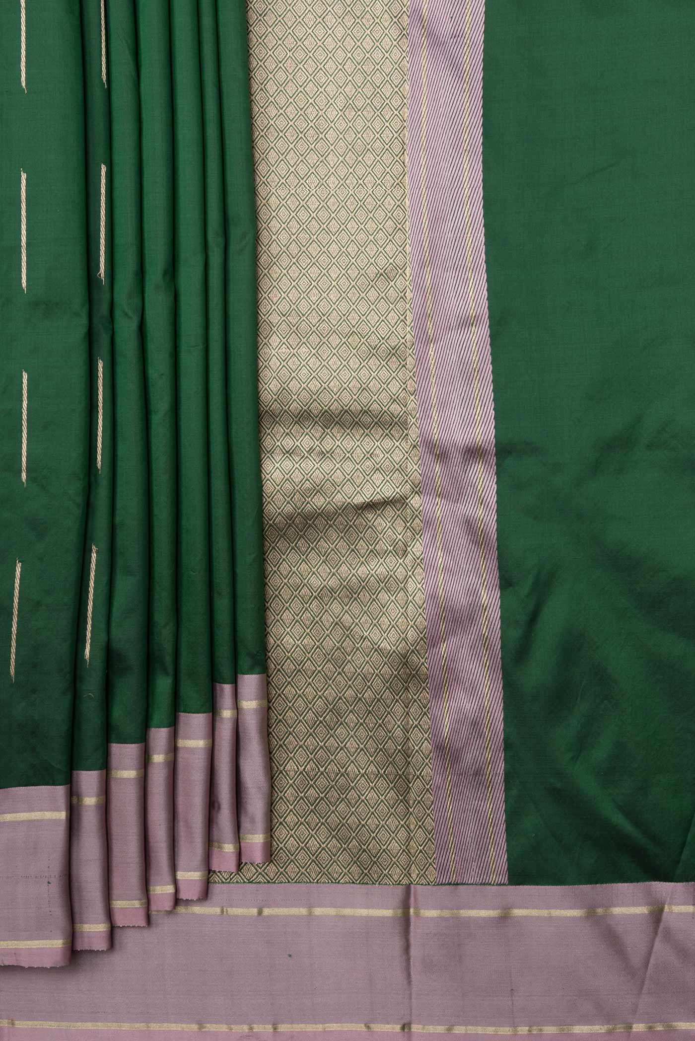Pleats and pallu of Green Dual Tone Banarasi Silk Saree with Zari Butta on the body and Zari Border