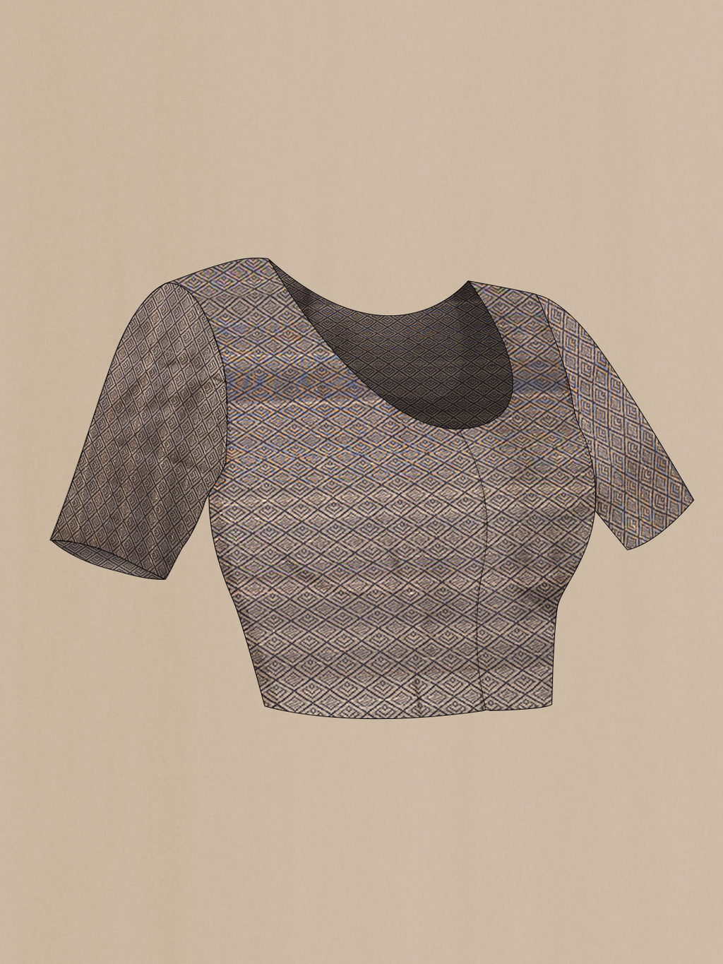 Close up image of the blouse of Navy Blue Dual Tone Tussar Silk Saree with Jacquard design on the body and Plain Border. 