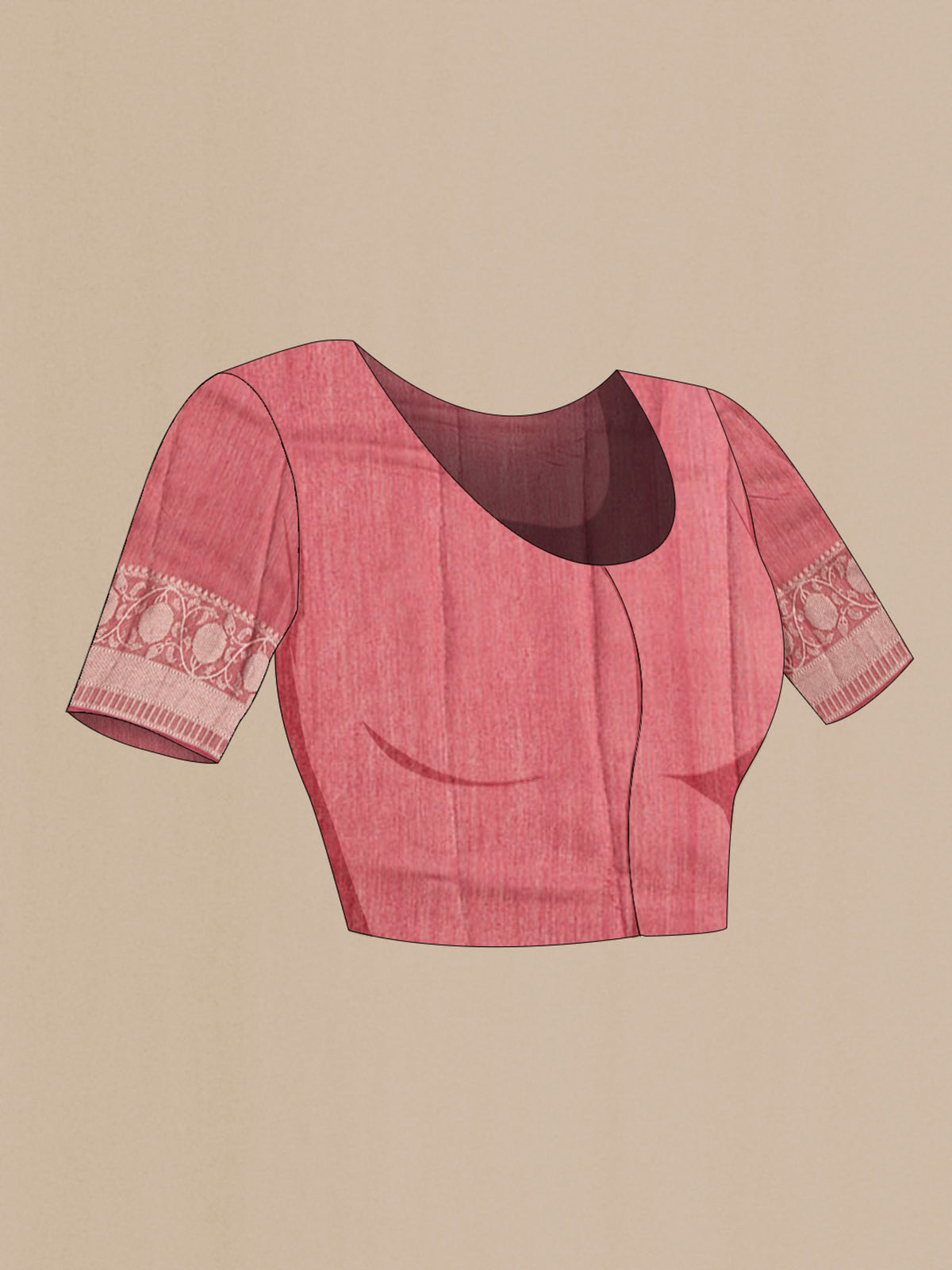 Close up image of the blouse of Black Bhagalpuri Tussar Silk Saree with Printed design on the body and Zari Border