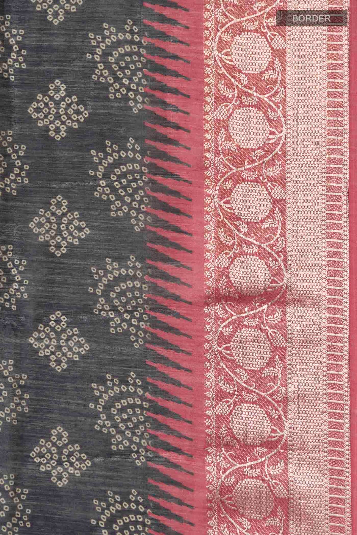 Border image of Black Bhagalpuri Tussar Silk Saree with Printed design on the body and Zari Border