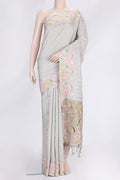 Grey Dual Tone Tussar Silk Saree with Jacquard design on the body and Thin Zari Line.  displayed on a mannequin