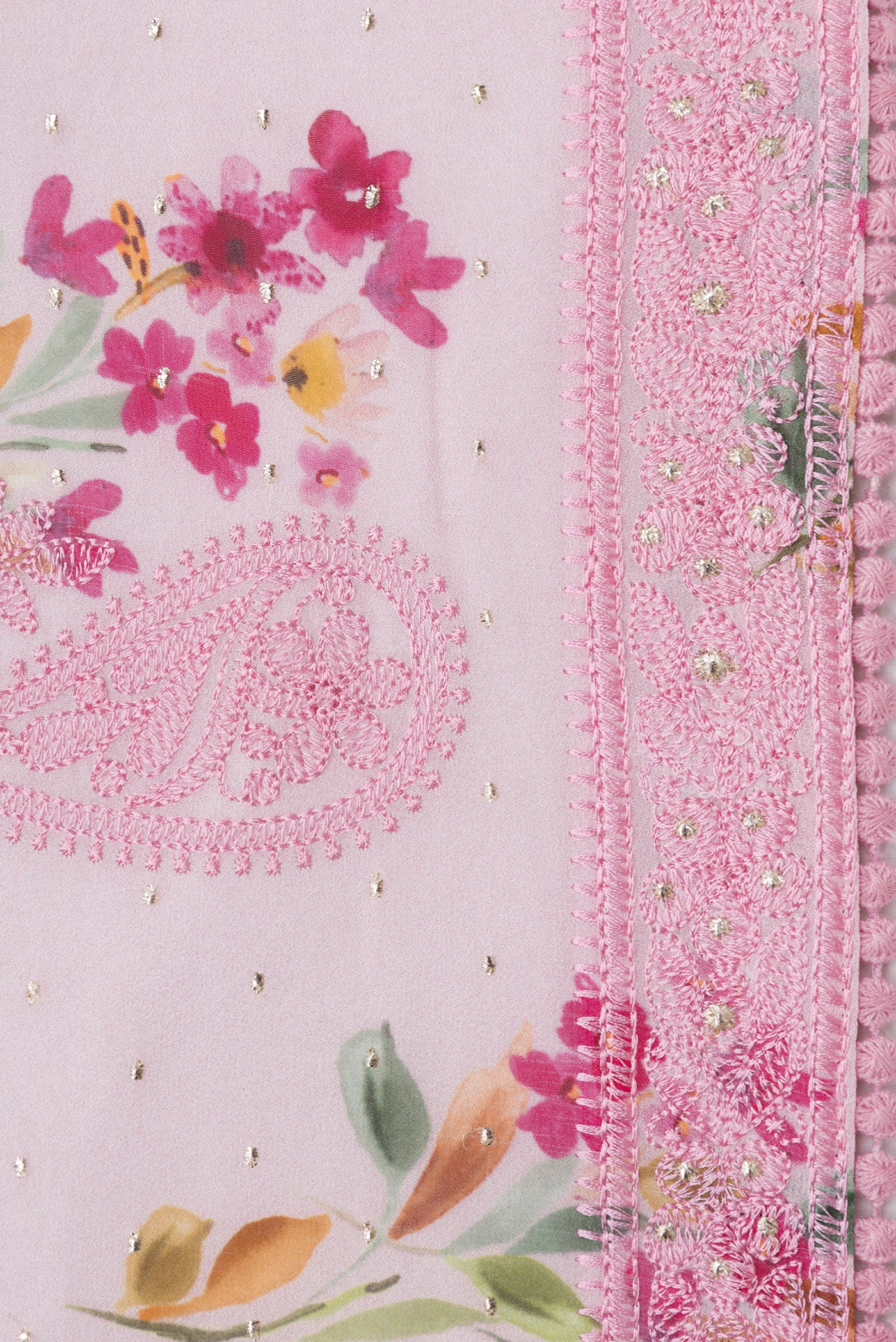 Border image of Pink Dual Tone Mysore Georgette Saree with Embroidery on the body and Embroidery Border. 