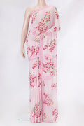 Pink Dual Tone Mysore Georgette Saree with Embroidery on the body and Embroidery Border.  displayed on a mannequin