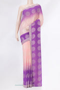 Peach Dual Tone Georgette Saree with Embroidery on the body and Embroidery Border.  displayed on a mannequin