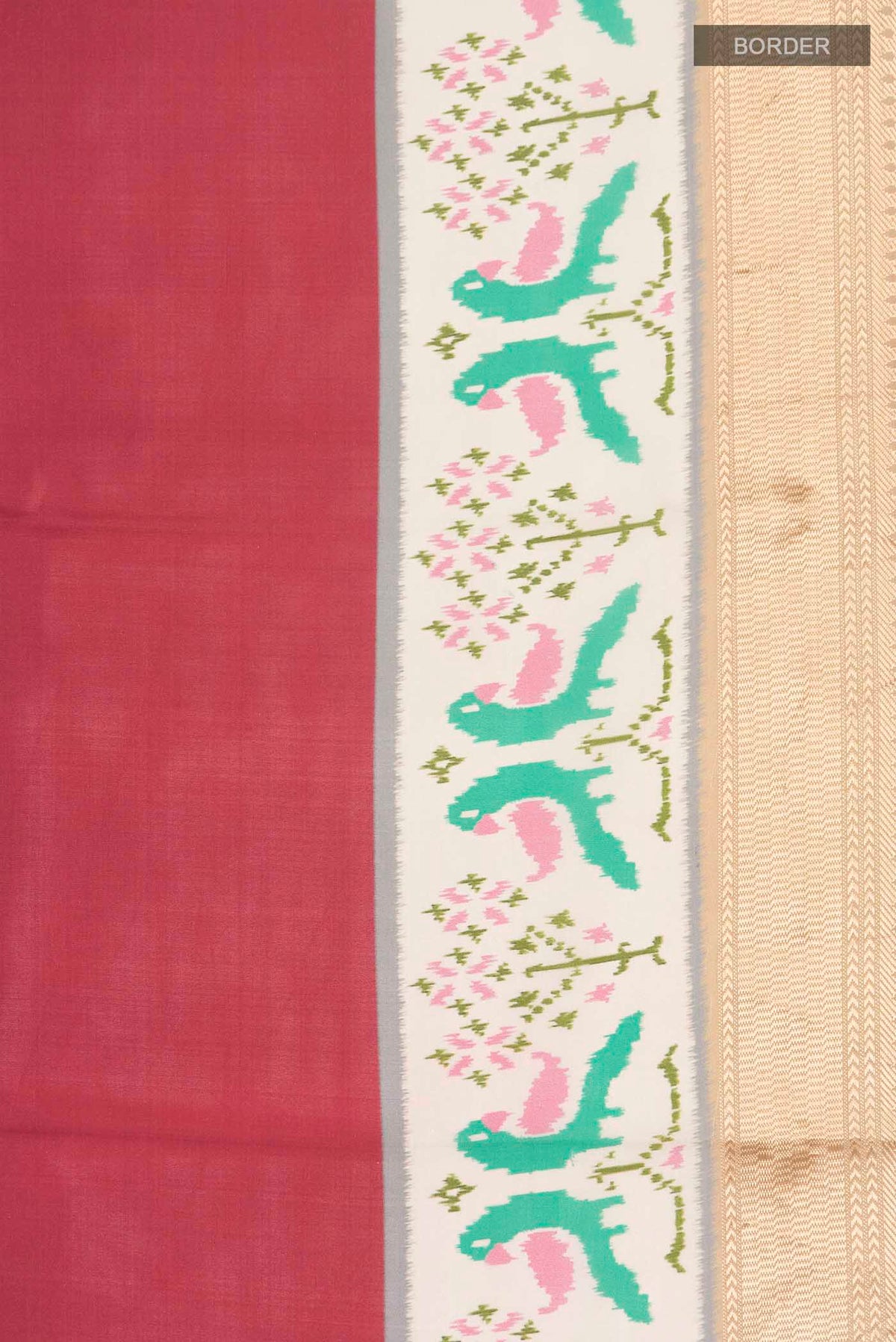 Border image of Red Printed Silk Saree with Plain Body and Zari Border