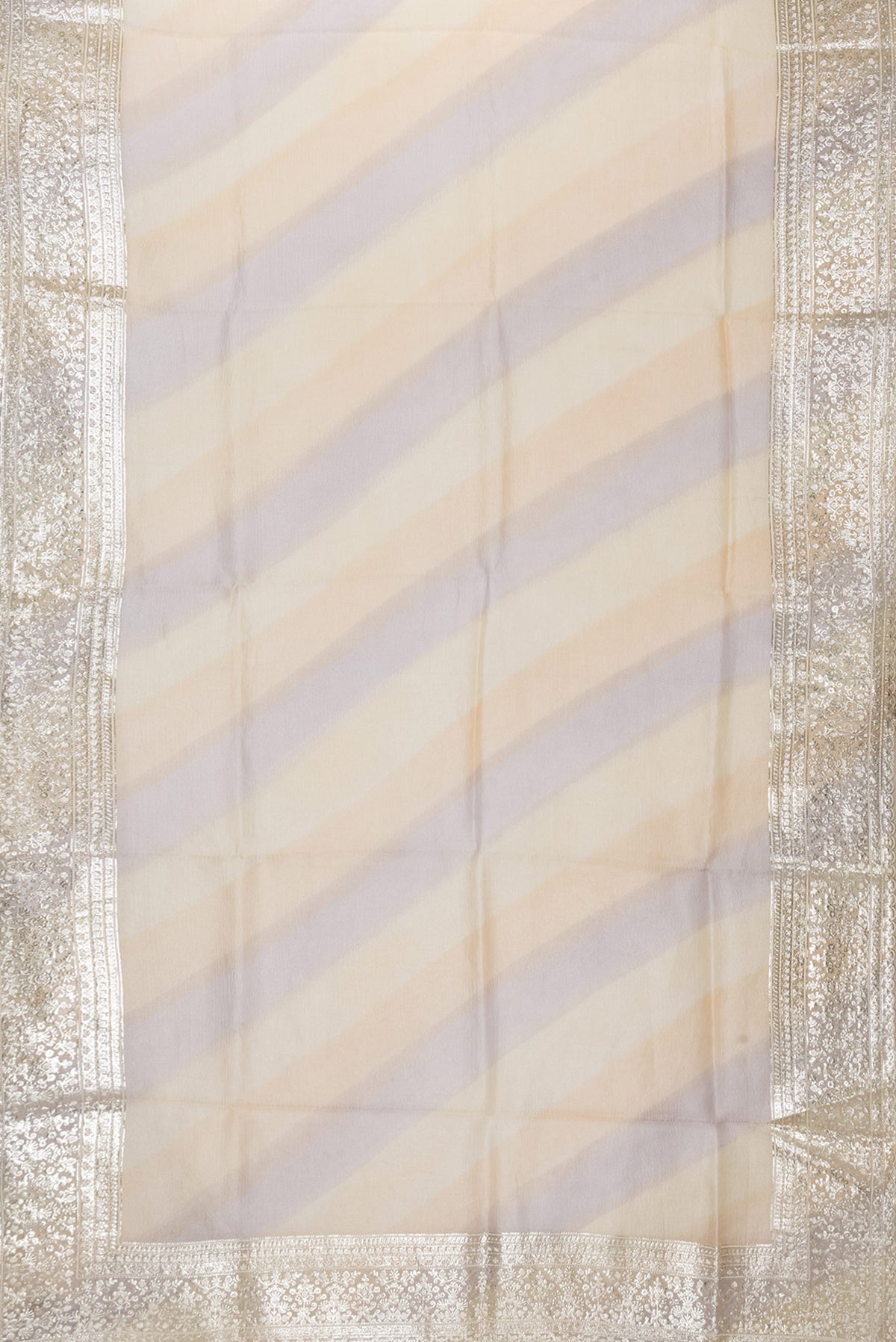 Flat view of Sandal Dual Tone Organza Silk Saree with Zari Brocade on the body and Embroidery Border. 