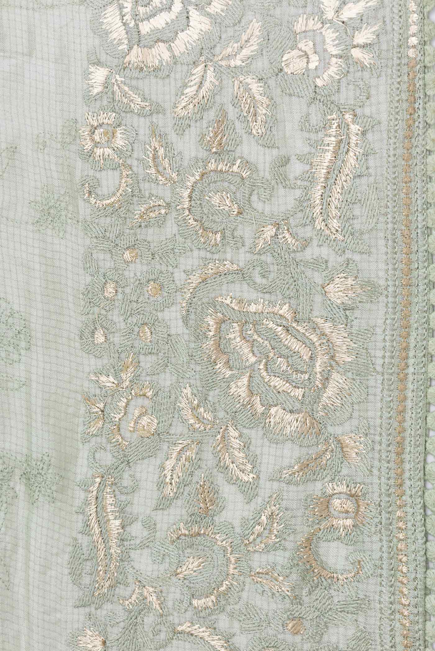 Border image of Pista Green Dual Tone Tussar Saree with Embroidery on the body and Embroidery Border