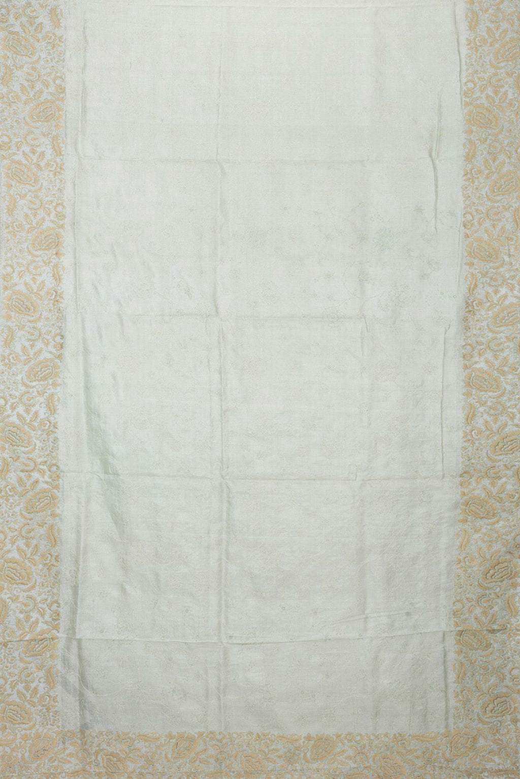 Flat view of Pista Green Dual Tone Tussar Saree with Embroidery on the body and Embroidery Border