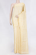Sandal Dual Tone Tussar Saree with Embroidery on the body and Embroidery Border displayed on a mannequin