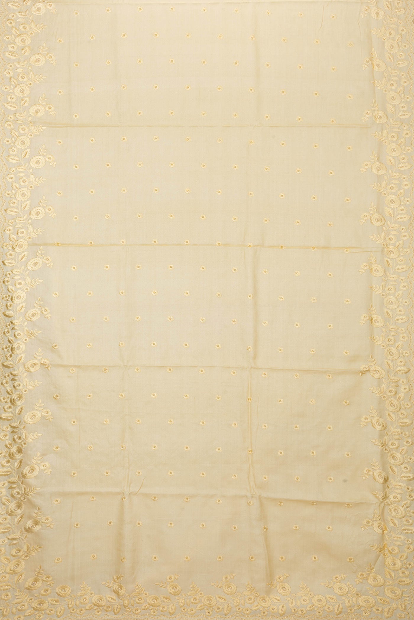 Flat view of Sandal Dual Tone Tussar Saree with Embroidery on the body and Embroidery Border