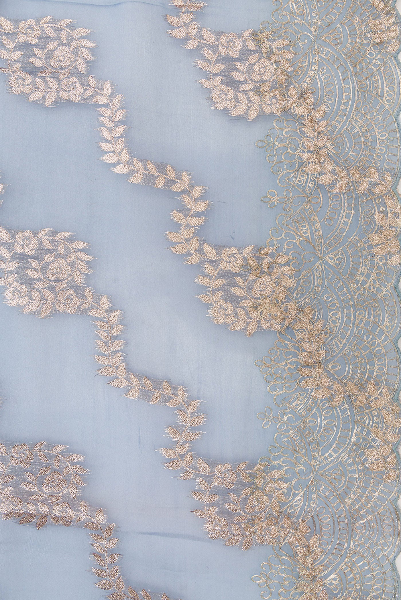 Border image of Maya Blue Dual Tone Organza Silk Saree with Stripes on the body and Embroidery Border. 