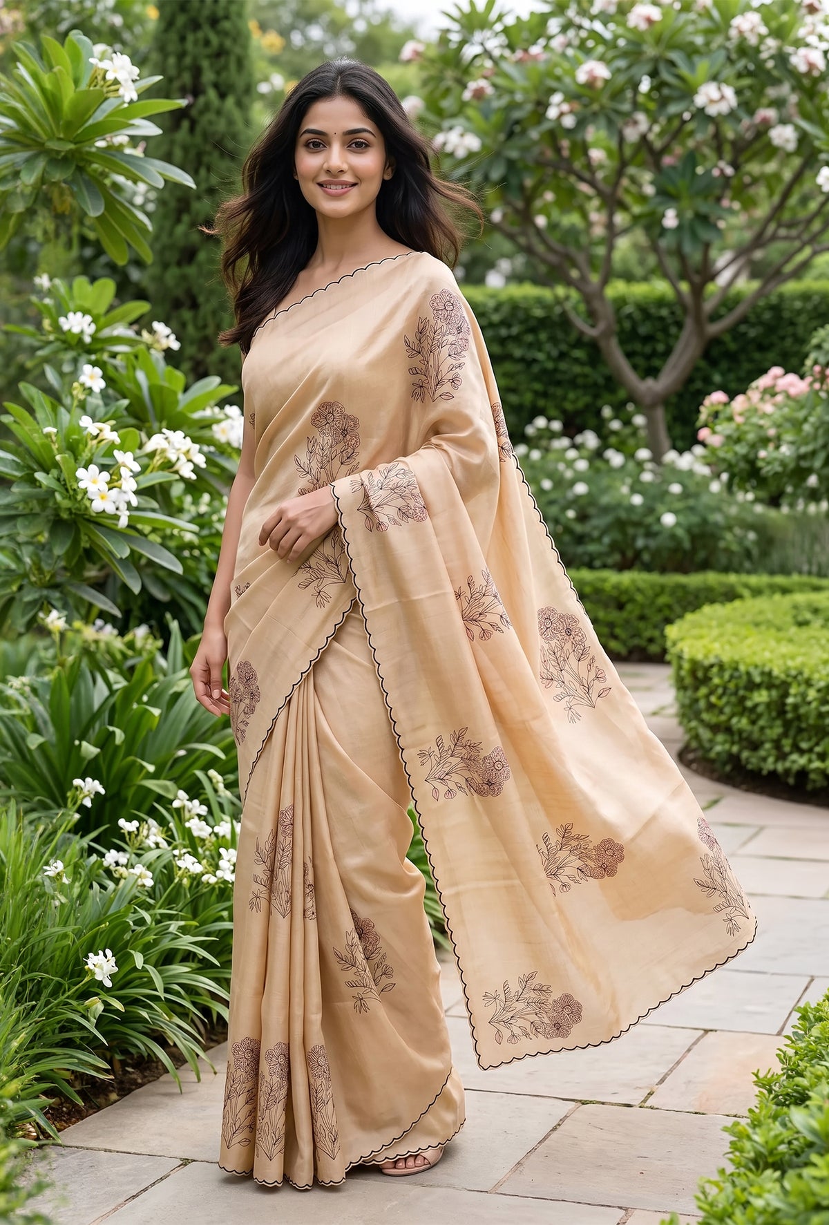Beige Tussar Silk Saree