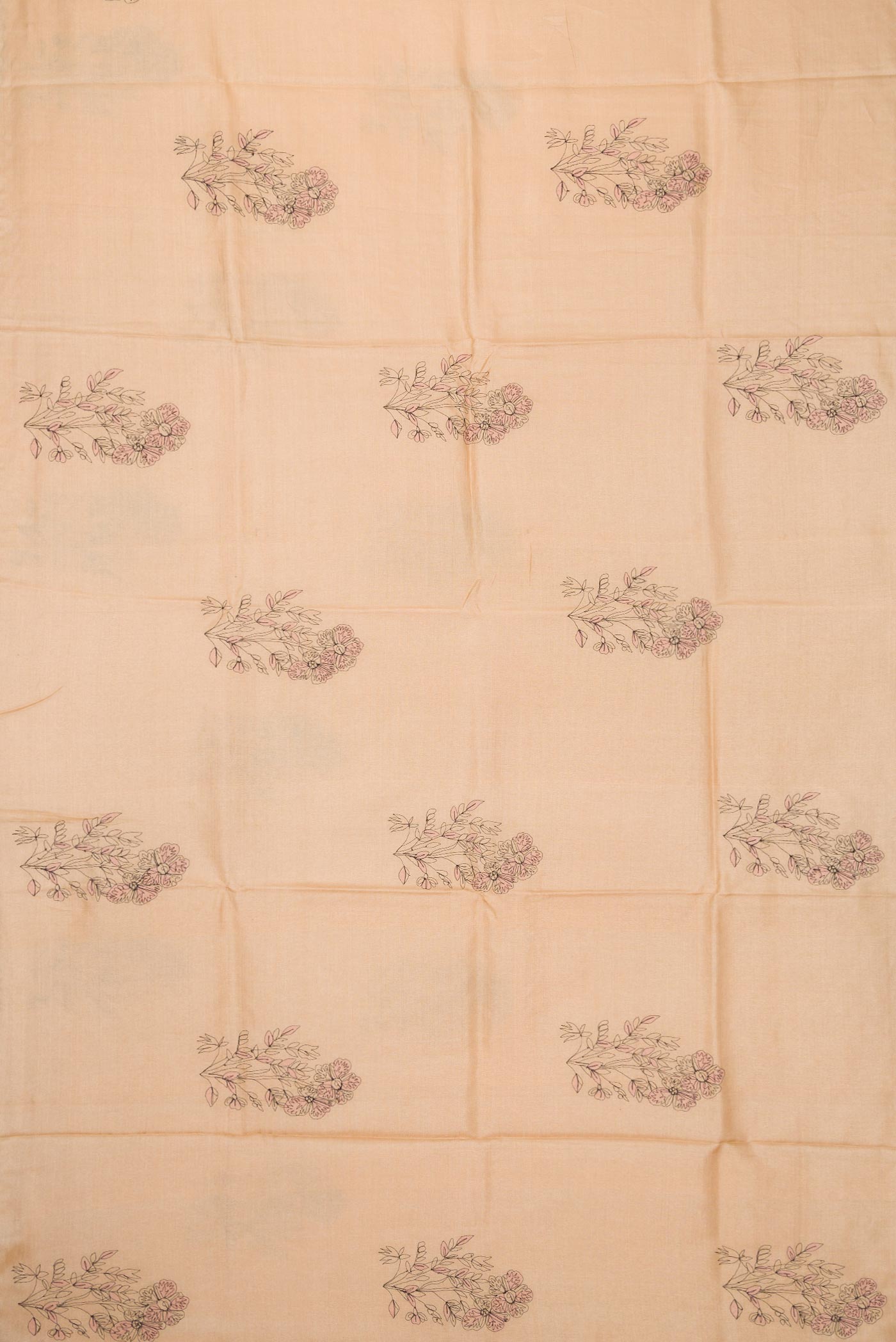 Flat view of Beige Dual Tone Tussar Silk Saree with Embroidery on the body and Embroidery Border. 