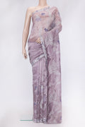 Lavender Dual Tone Organza Silk Saree with Embroidery on the body and Embroidery Border.  displayed on a mannequin